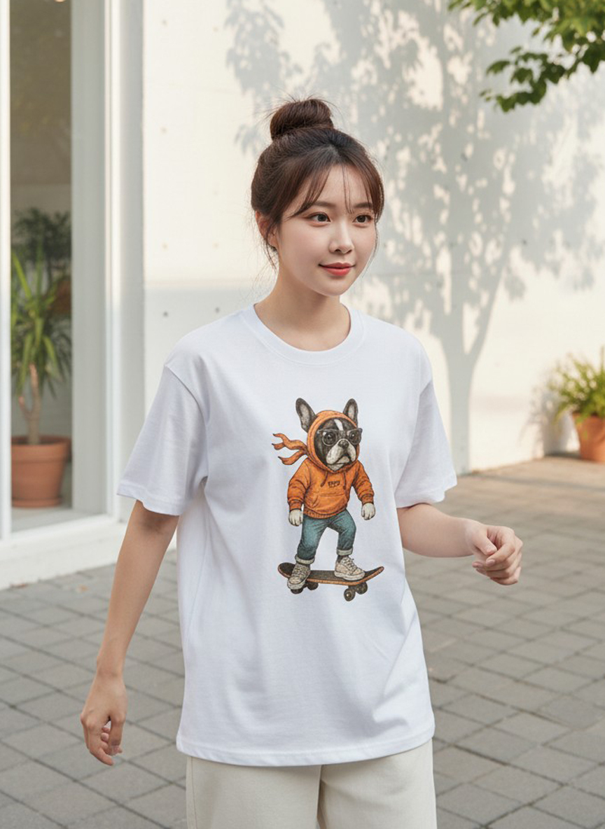 滑板法鬥印花棉T★法國鬥牛犬短袖T恤