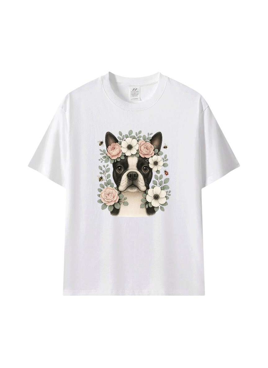 花漾法鬥印花系列★法國鬥牛犬花卉短袖T恤