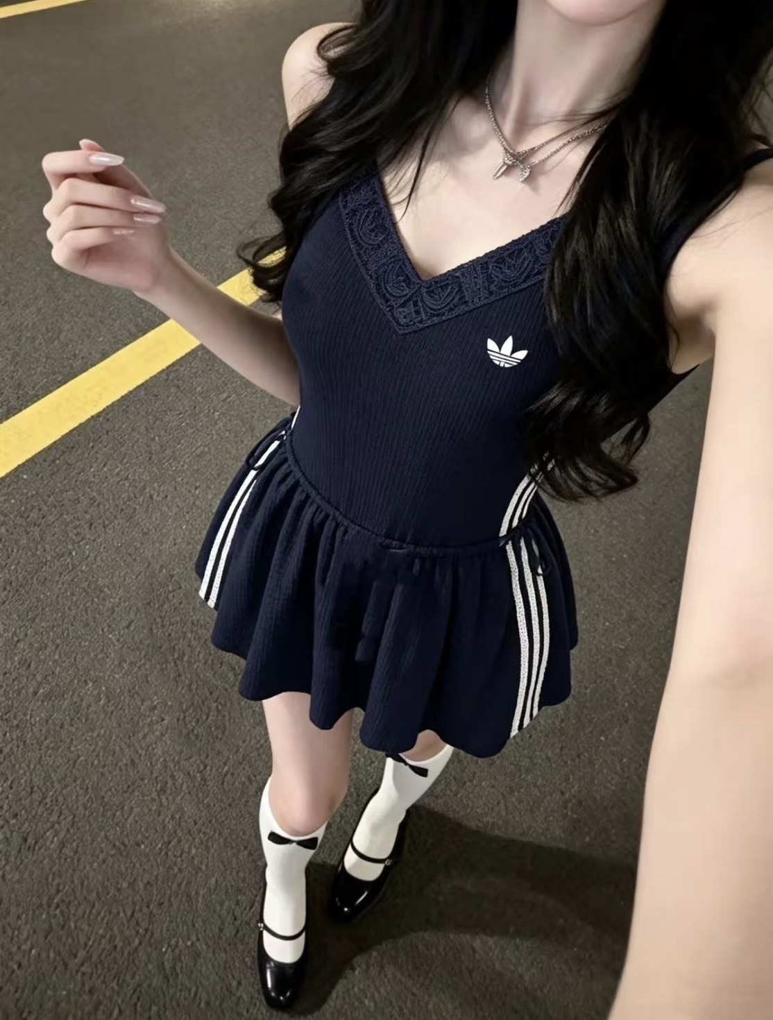 ADIDAS ORIGINALS 南法風 白月光 洋裝 花苞連身裙 藍色/米白 2色