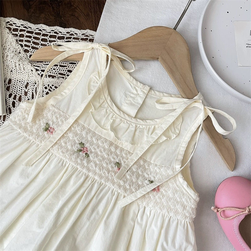 【H1025】田園系刺繡花朵洋裝(80-130)