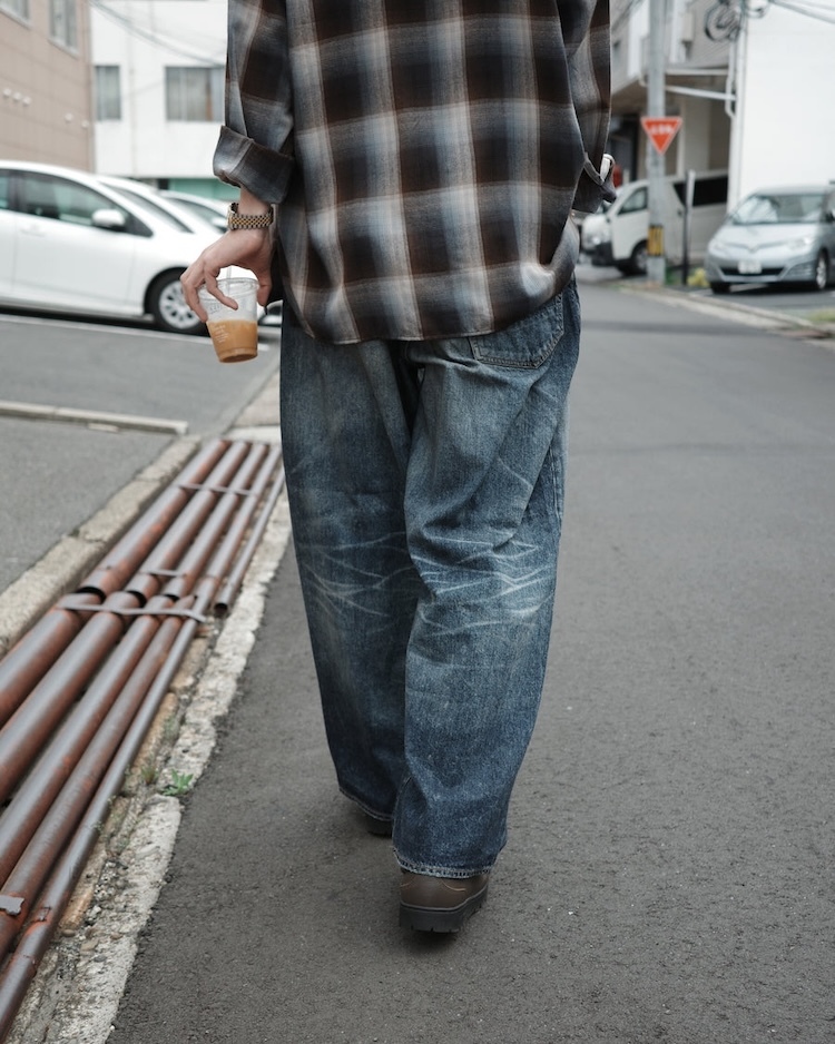 ANACHRONORM - AN433-W AGING WIDE 5P DENIM PANTS
