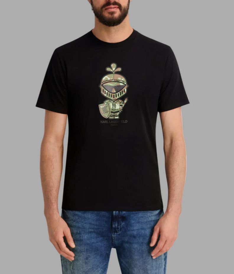 【預購】Karl Lagerfeld Paris H0704507 男裝Karl 迷彩戰甲黑色短袖上衣