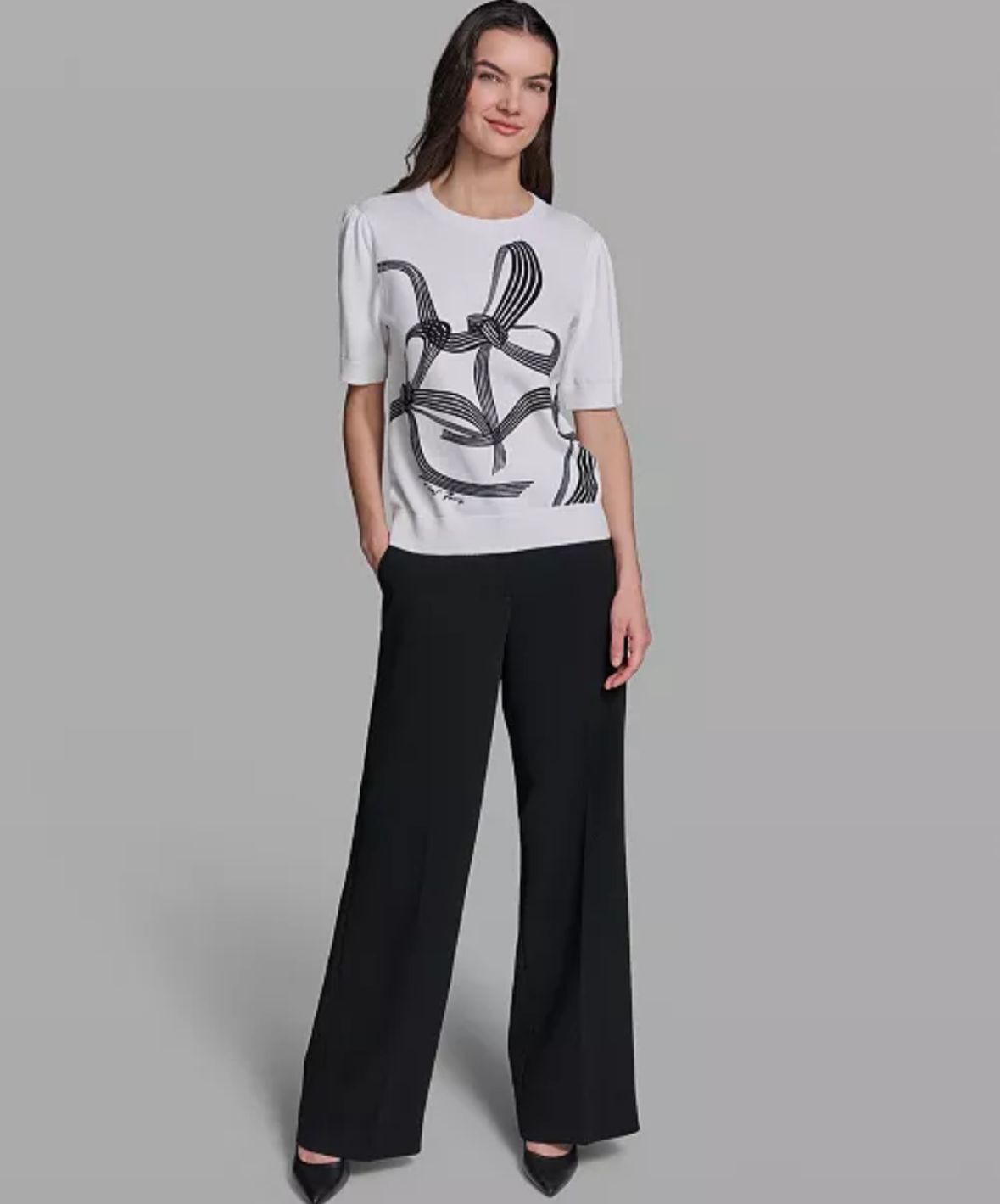 【預購】Karl Lagerfeld Paris H0704513 女裝白色蝴蝶結短袖純棉針織衫
