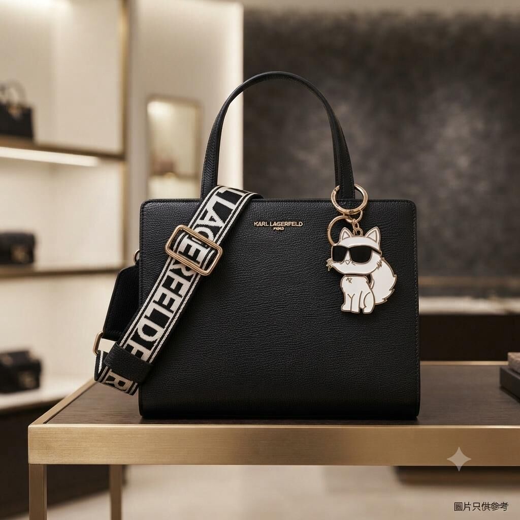【預購】Karl Lagerfeld Paris H0704505 MAYBELLE 黑色托特包附 Choupette 吊飾
