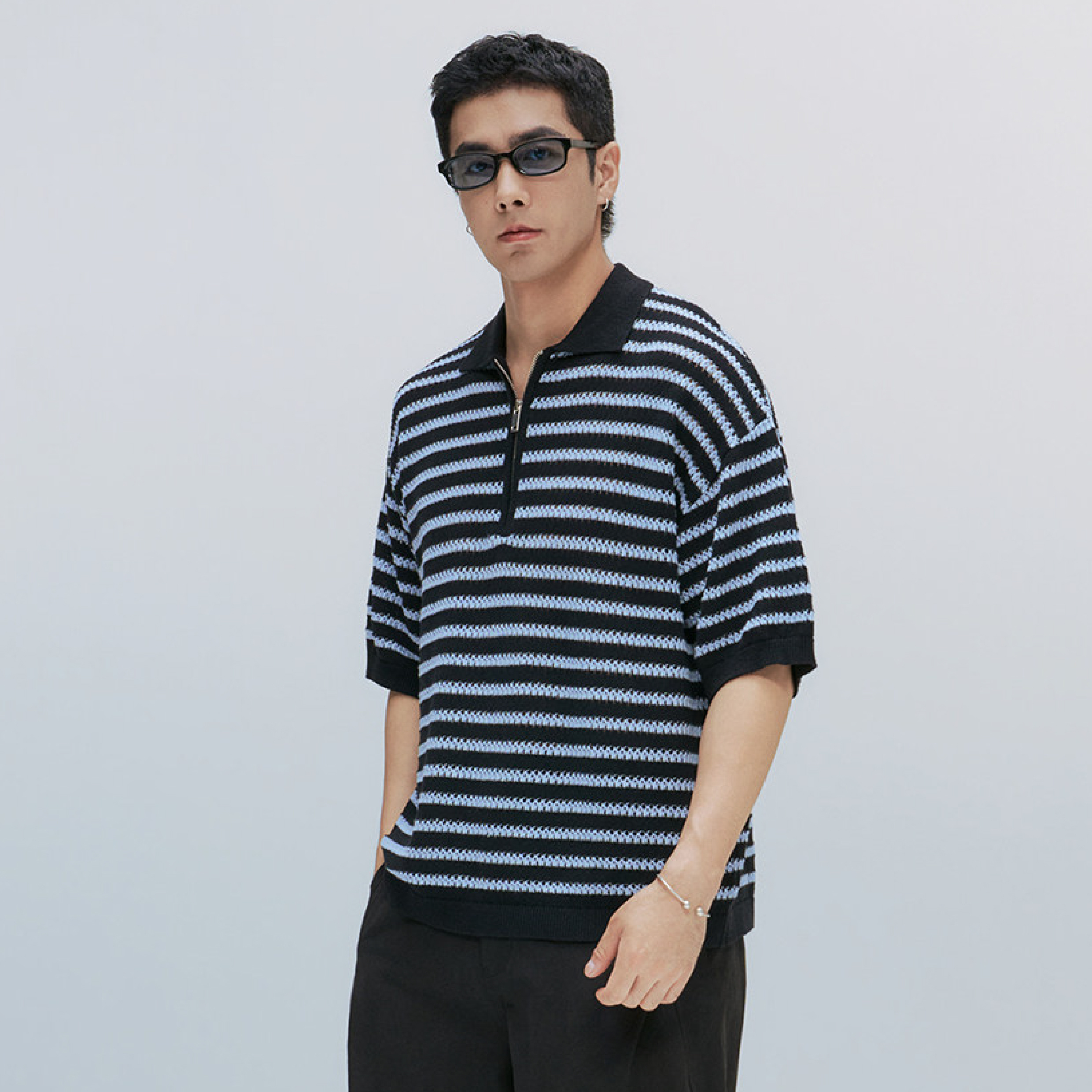 TANOXI Cotton Line Polo Shirts 亞麻棉 條紋針織Polo衫 [TNX-T451]