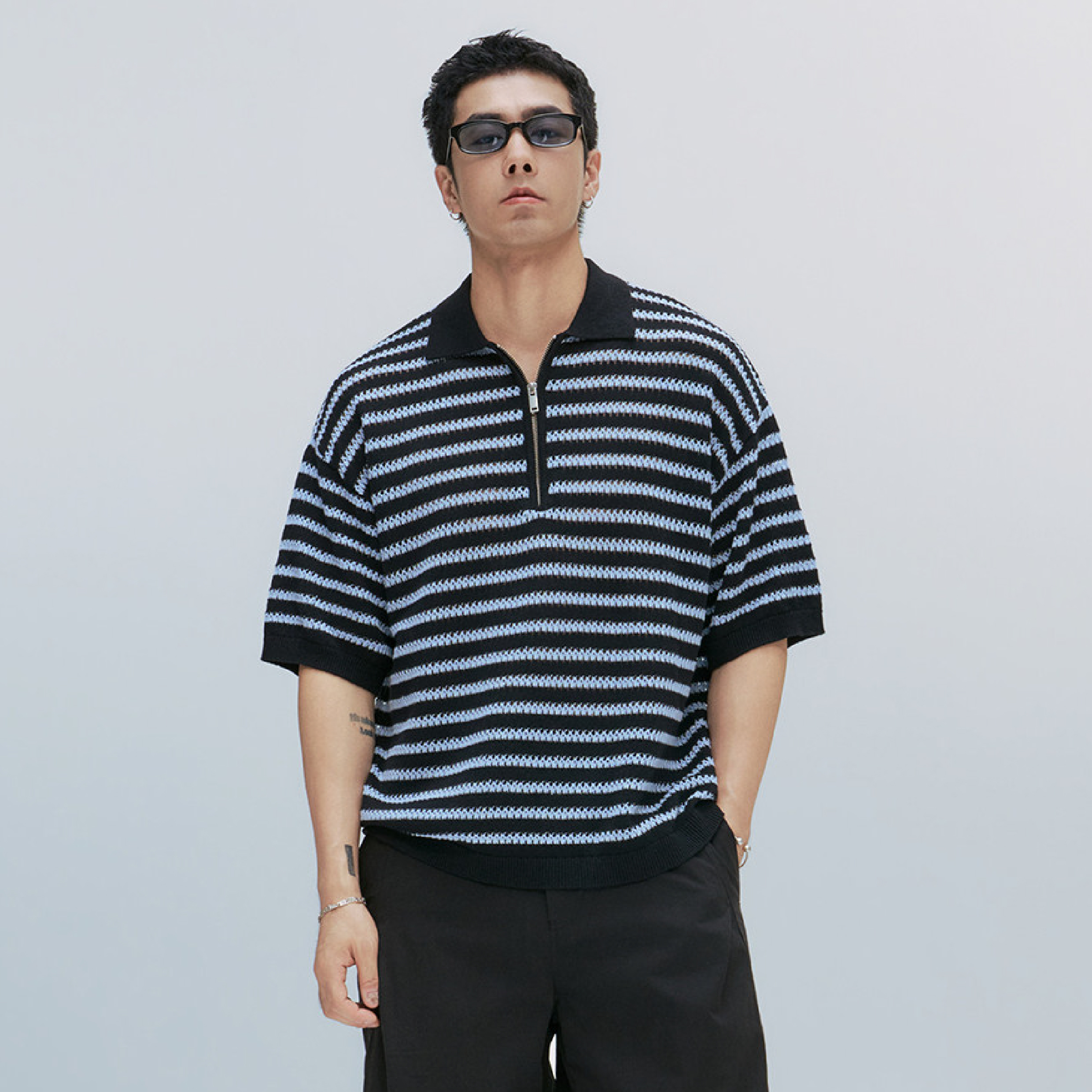 TANOXI Cotton Line Polo Shirts 亞麻棉 條紋針織Polo衫 [TNX-T451]