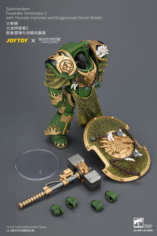 預購26/09 joytoy 代理版 可動 戰鎚 40K 火龍終結者2 配備雷錘與龍鱗風暴盾火蜥蜴
