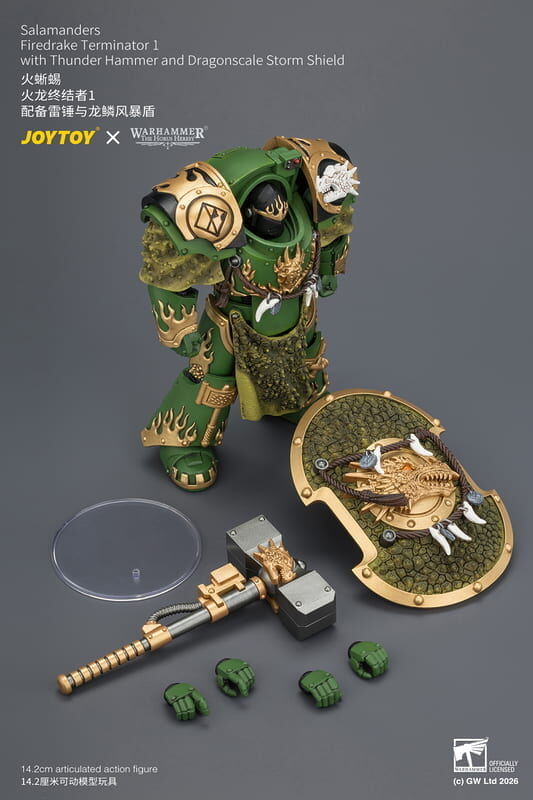 預購26/09 joytoy 代理版 可動 戰鎚 40K 火龍終結者1 配備雷錘與龍鱗風暴盾火蜥蜴