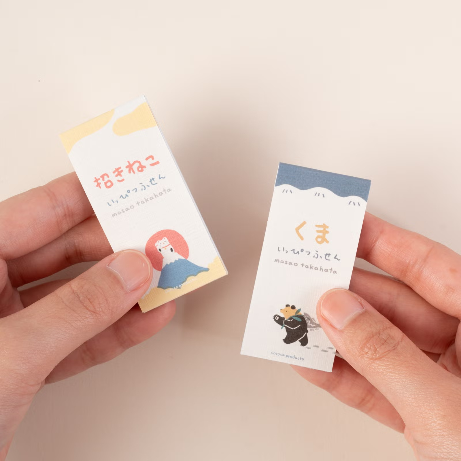 迷你 一筆箋 2入組 | 高旗将雄「熊・招財貓」| 表現社 日本