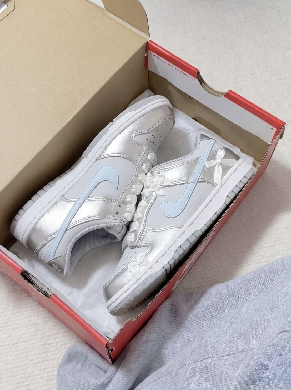 【預購】NIKE DUNK LOW GS 灰白銀 銀翼冰茶 少女 百搭 蝴蝶結 緞帶 大童鞋 訂製款