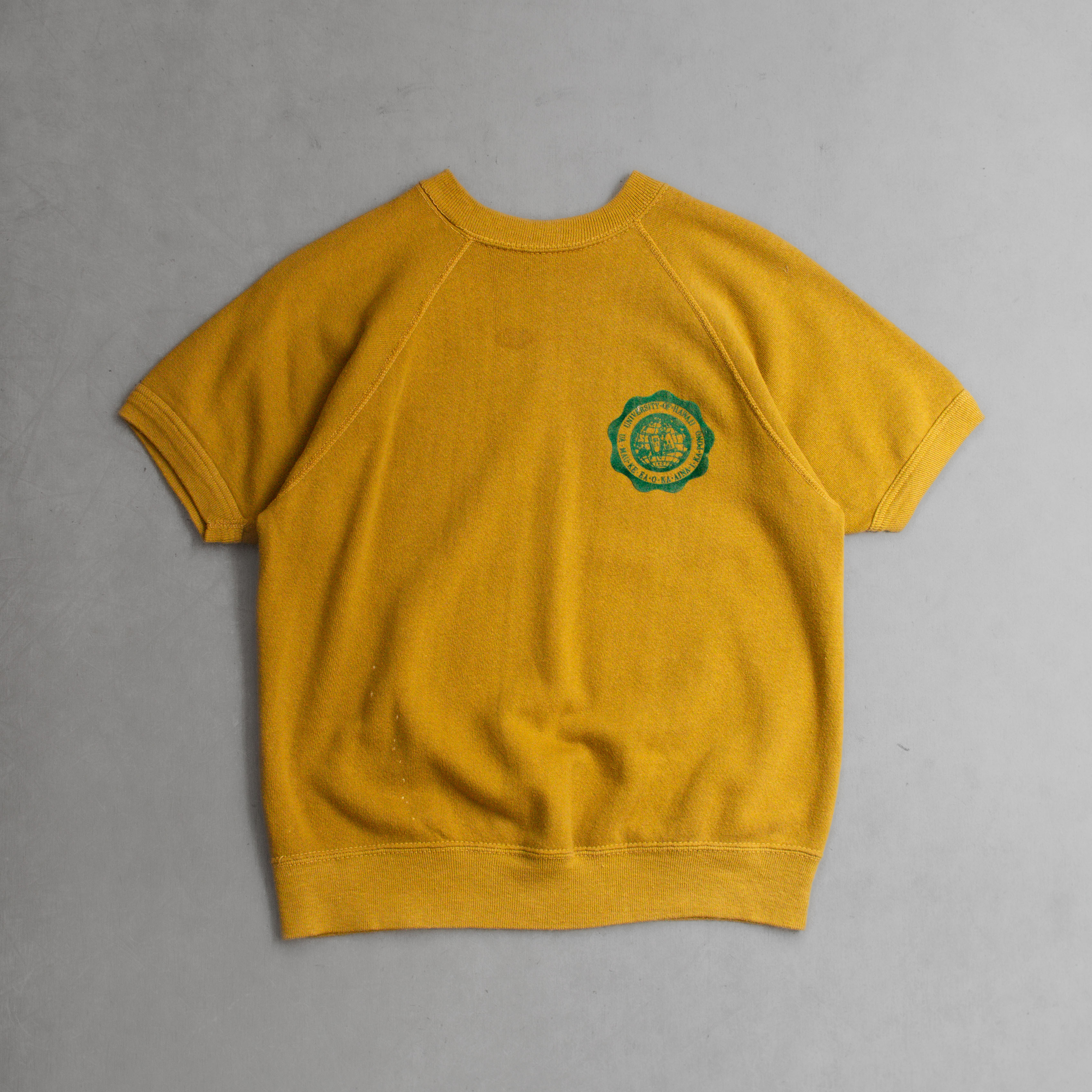 60S VINTAGE S/S SWEATSHIRT 美國 黃色 植絨 校徽 拉克蘭 短袖 大學T