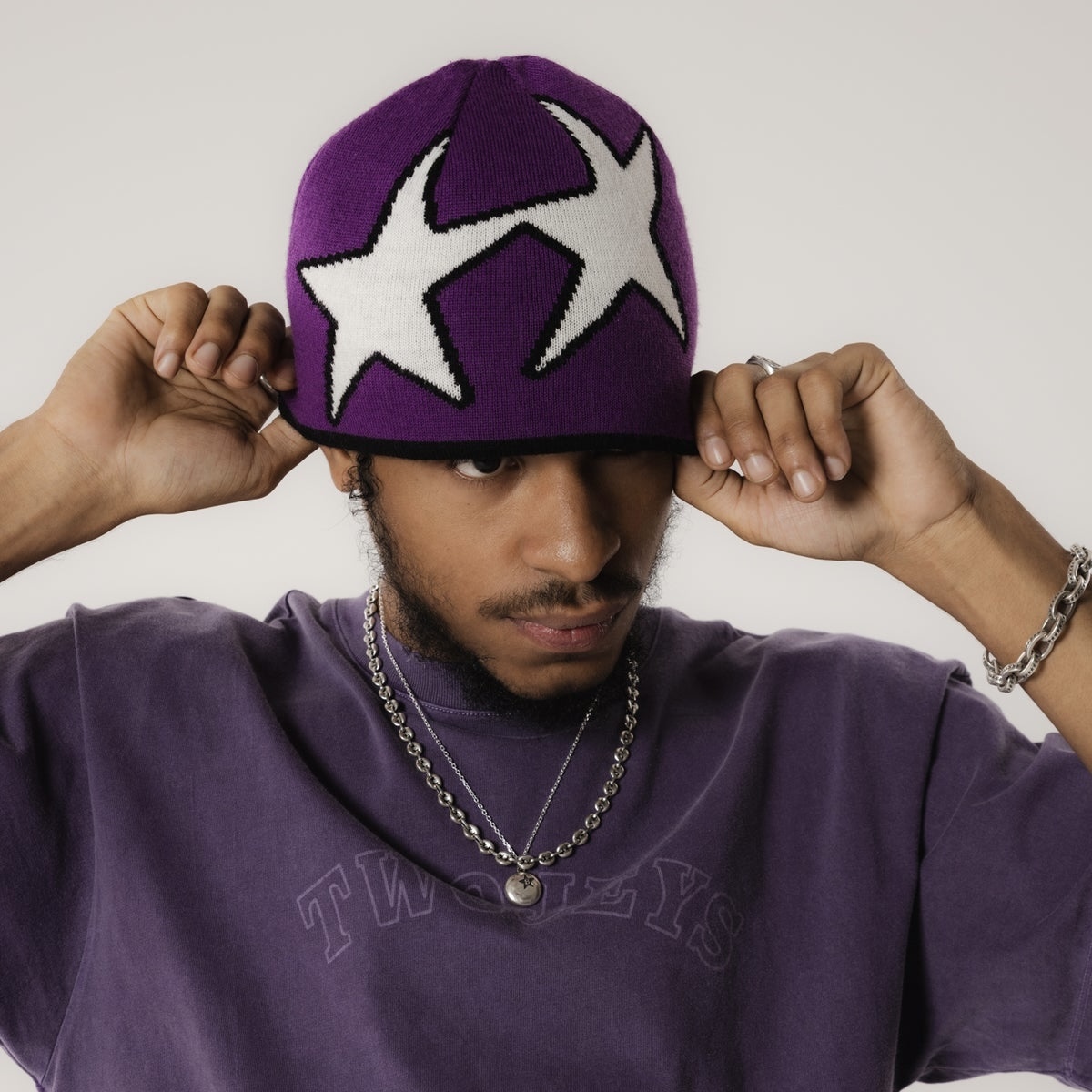Twojeys-Reversible Icon Black/Purple雙面毛帽
