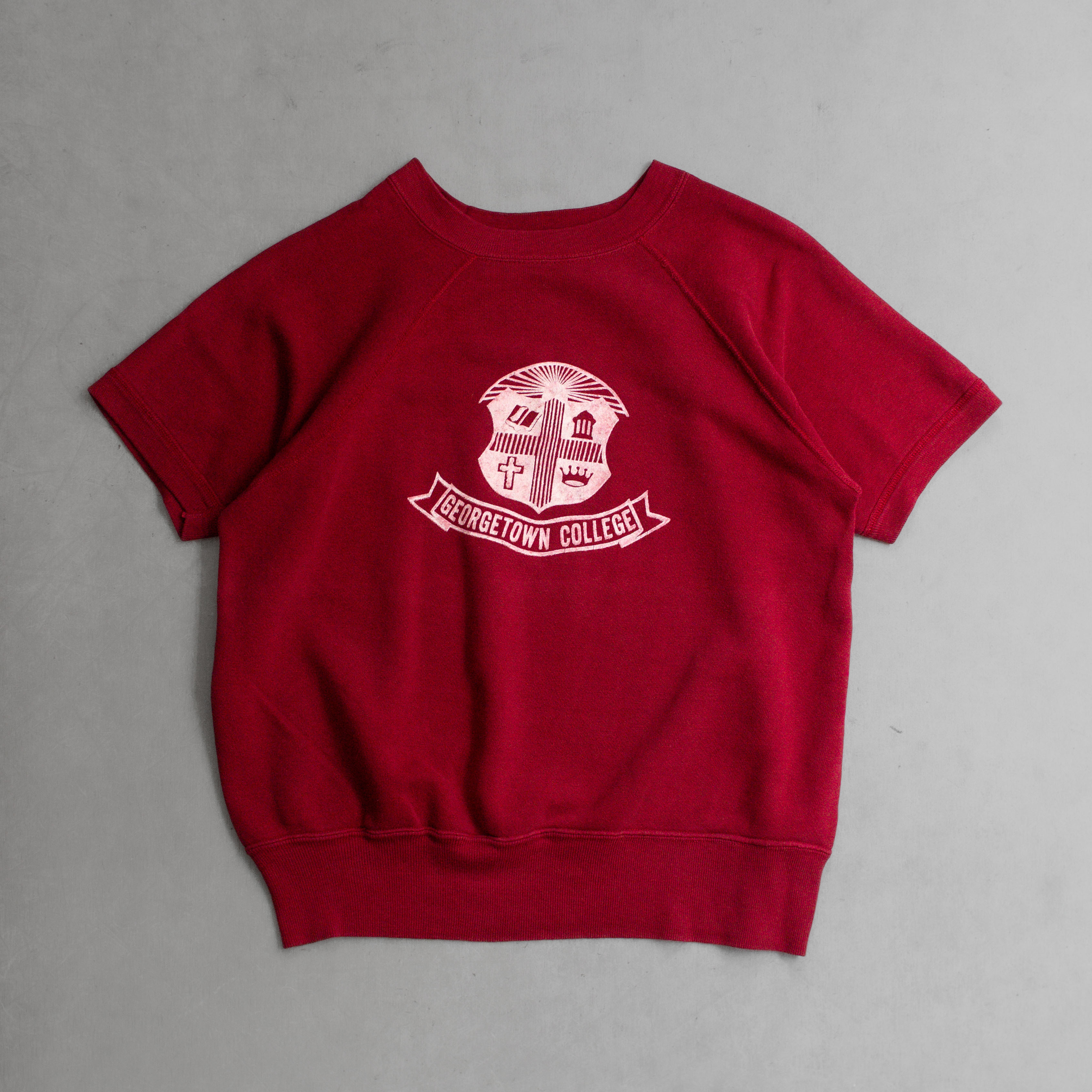 60S ARTEX FLOCK S/S SWEATSHIRT 美國製 酒紅 植絨 校徽 短袖 大學T