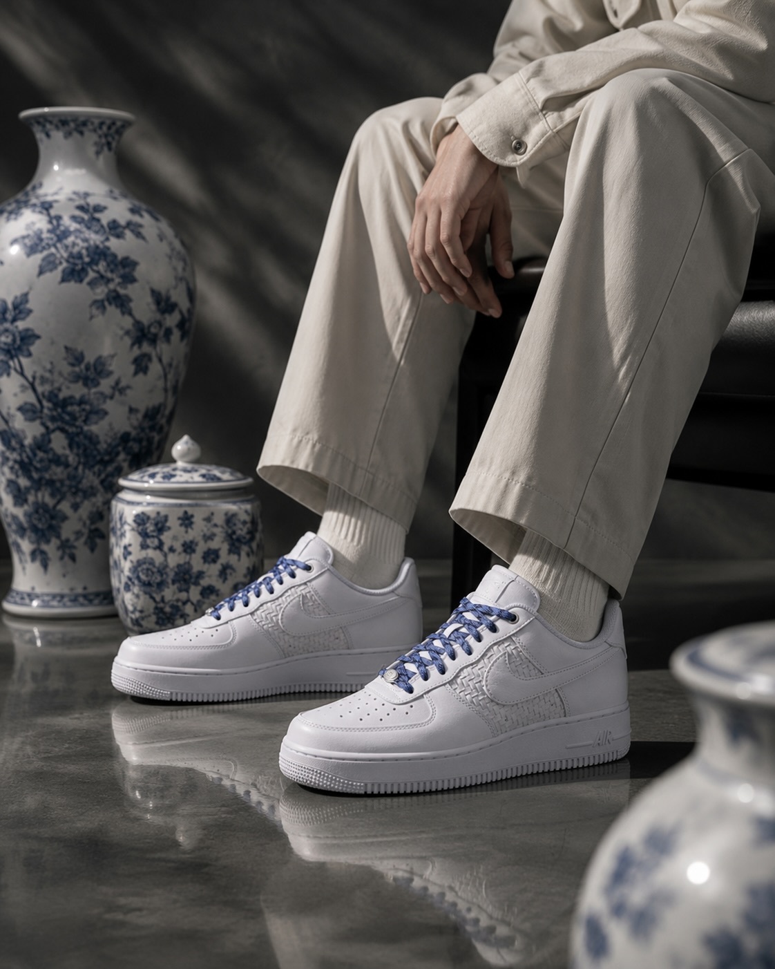 <國外限定> Nike Air Force 1 AF1 青花瓷 白藍 雙色 交叉 鞋帶 IW1892111