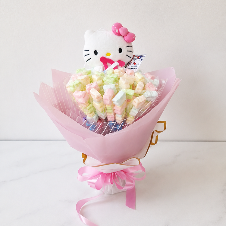15CM Kitty貓40支棉花糖花束,畢業花束,棉花糖花束,糖果花束