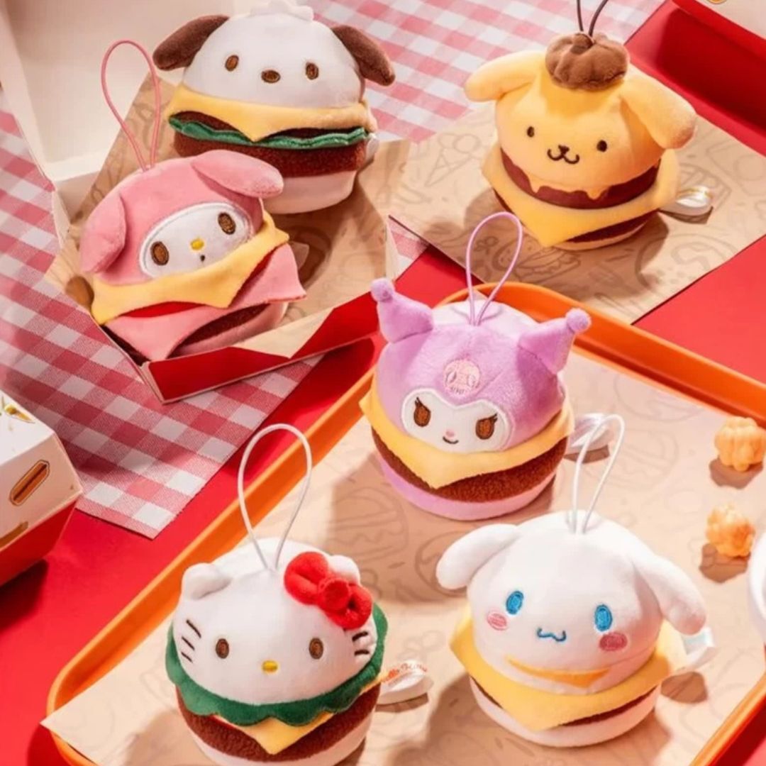 Sanrio|漢堡包系列毛絨公仔鎖匙扣-壓力球(盲盒)