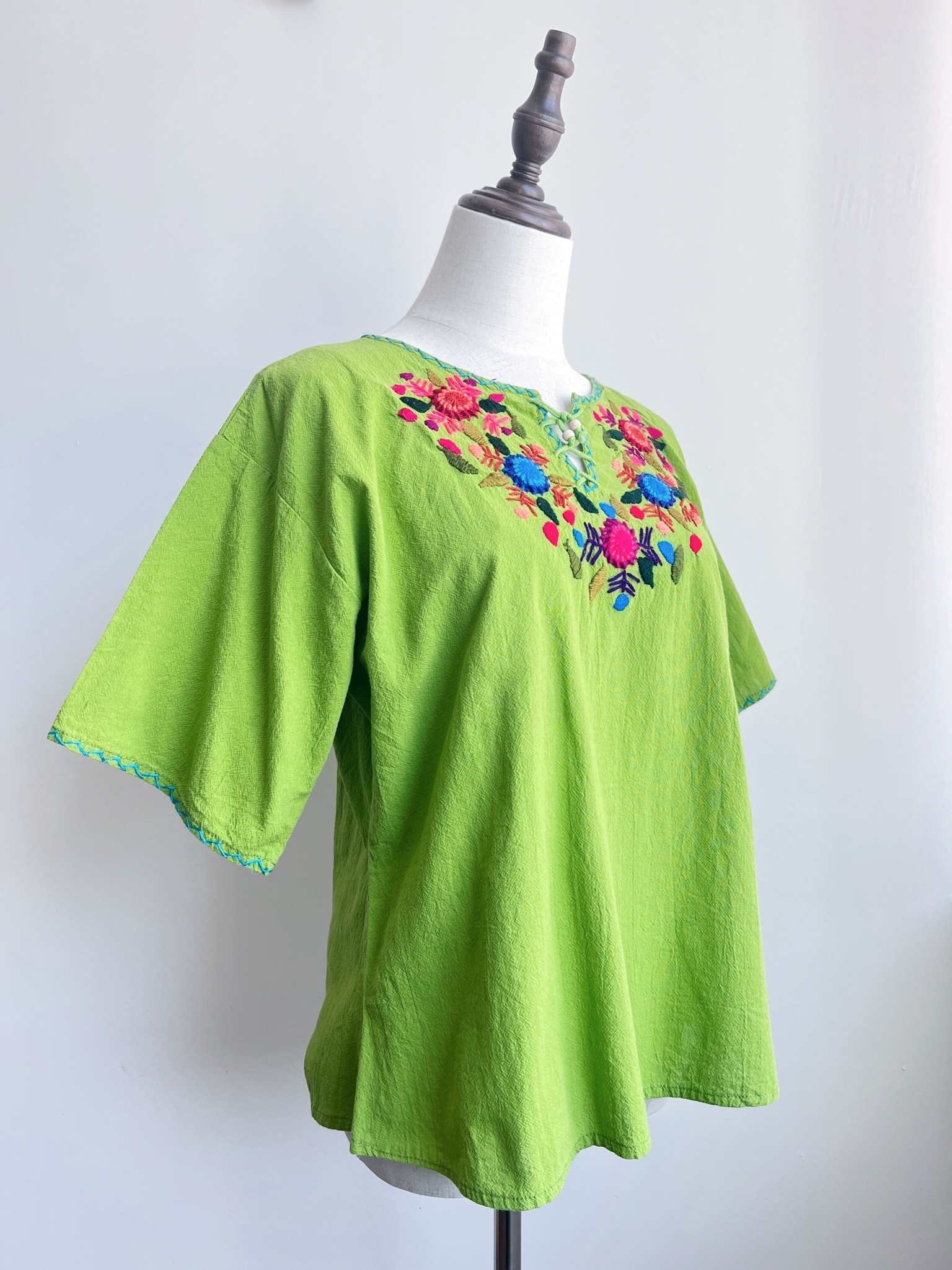 Apple Green Mexican Embroidered Top