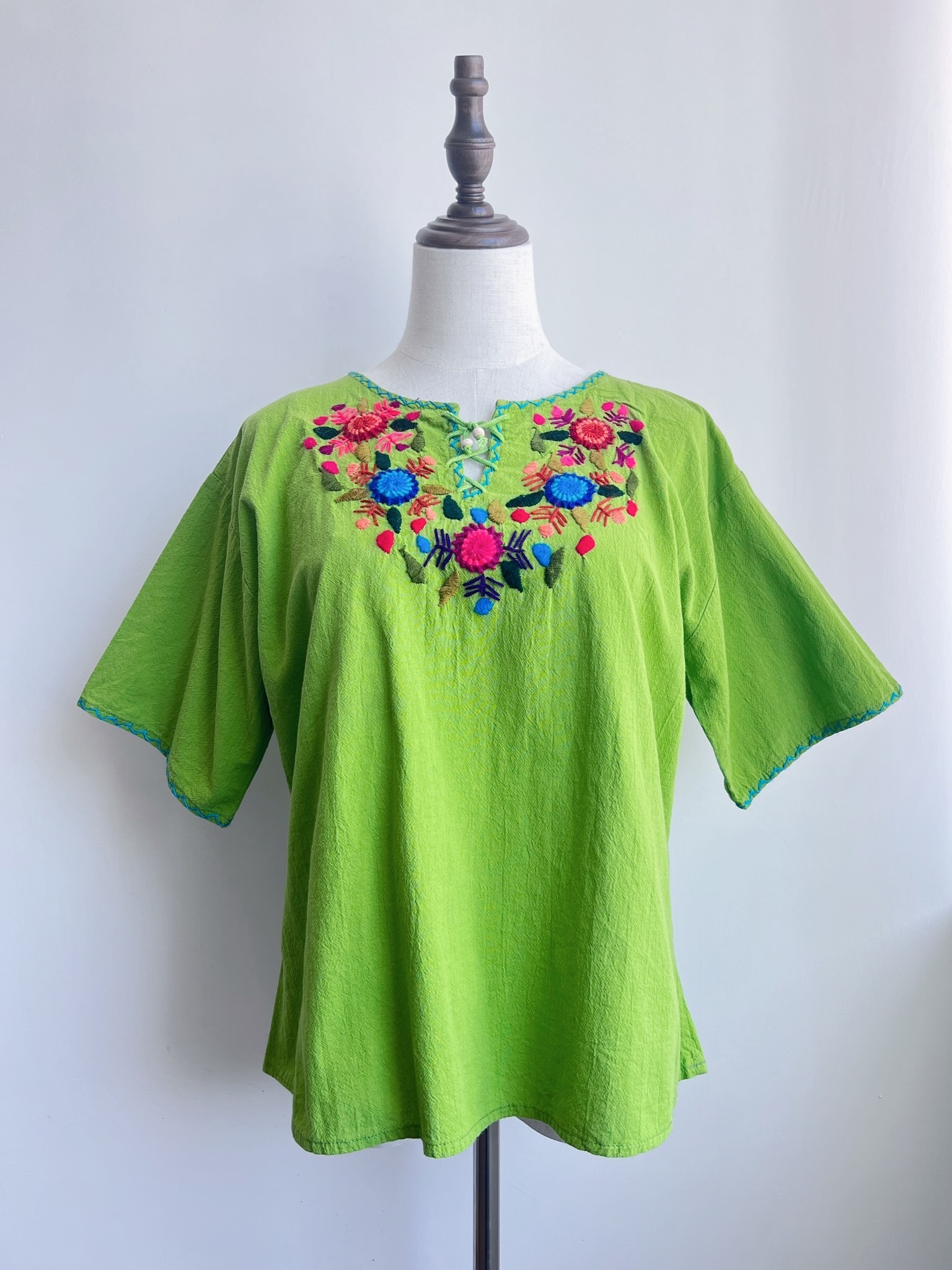 Apple Green Mexican Embroidered Top