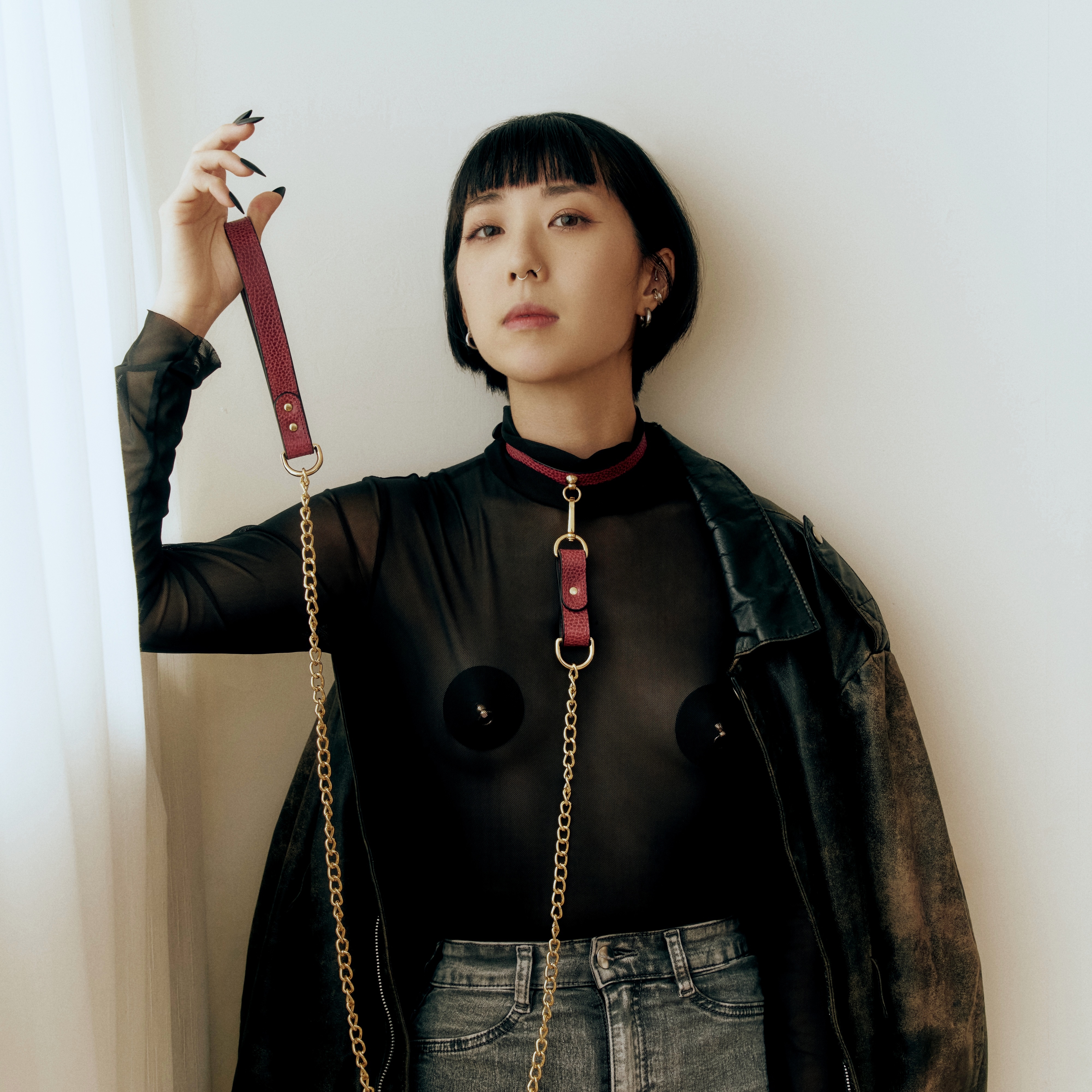紅黑套組：手銬+頸圈+牽繩+鎖頭+黃銅雙頭勾