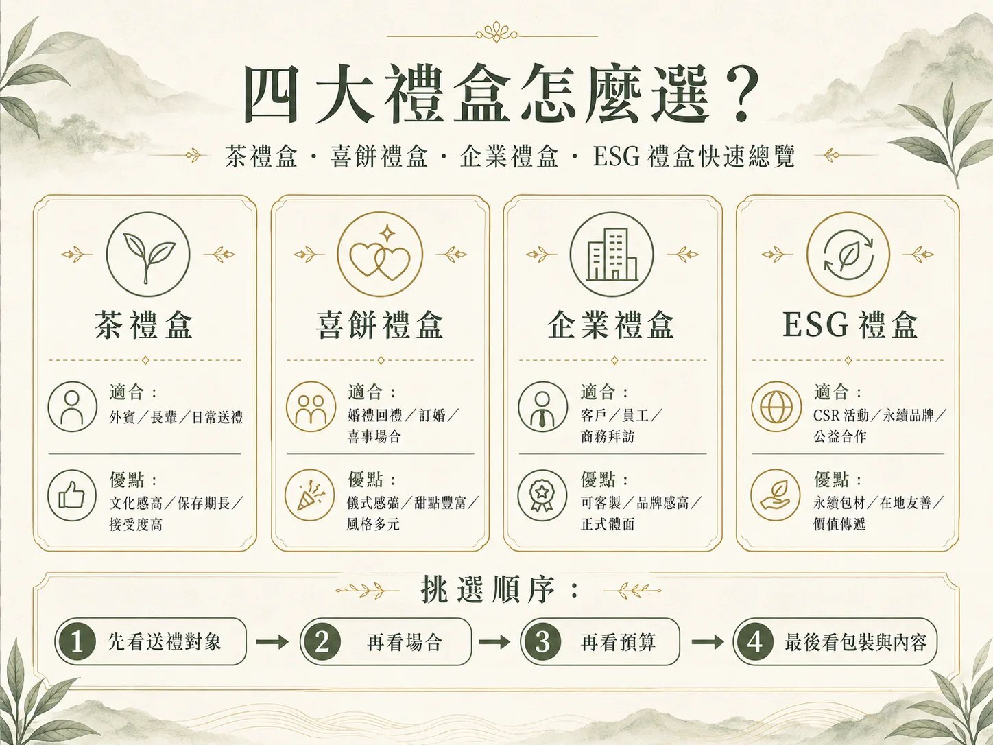 四大禮盒類型全覽：茶禮盒、喜餅、企業禮盒與公益 ESG 禮盒