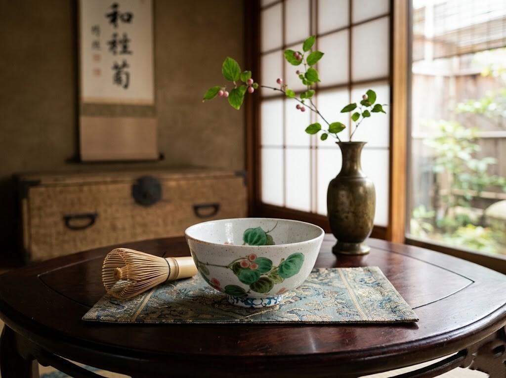 手繪野莓果實．古樸粉引茶碗