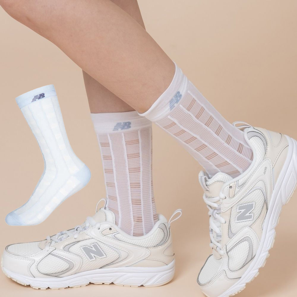 單雙 NEW BALANCE SOCKS 白色 淺藍灰 台灣製造 輕薄 透膚 長襪 中長襪【AC83595】NBSCS