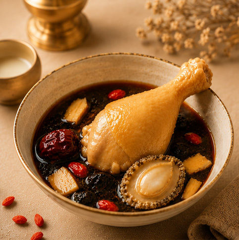 黑蒜九孔鮑雞湯