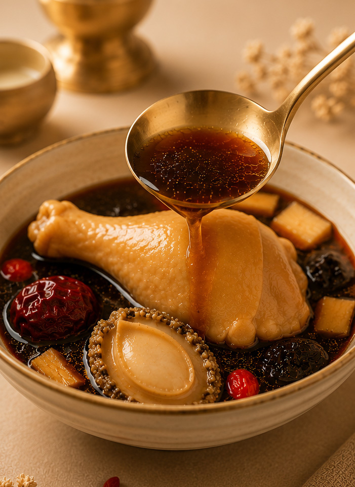 黑蒜九孔鮑雞湯