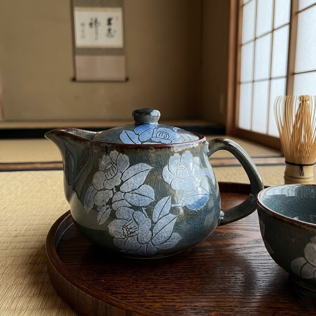 寒椿盛綻．古樸貫入青砂彩釉茶具