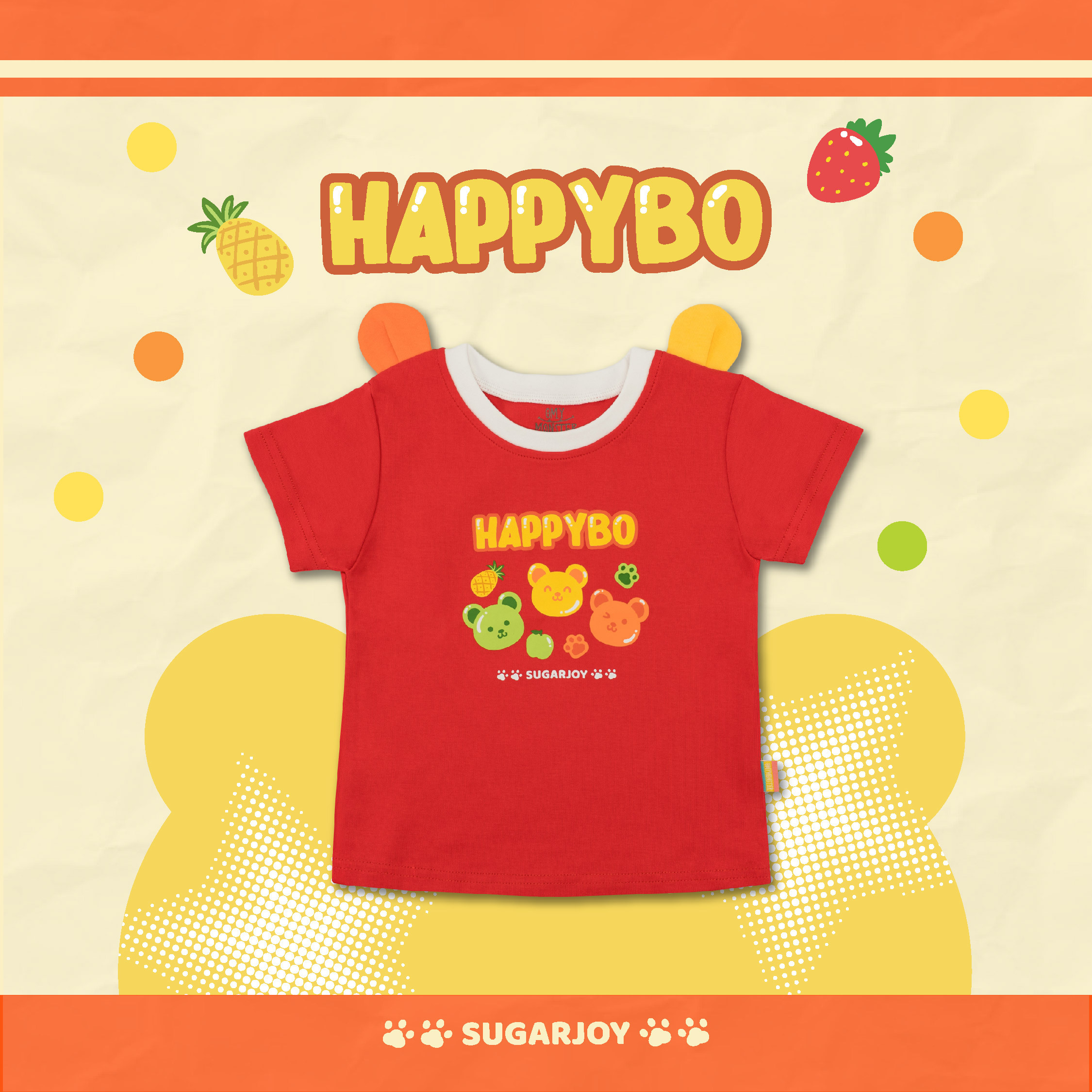 OMYMONSTER Happy Bo 快樂熊寶短袖上衣 (紅色）