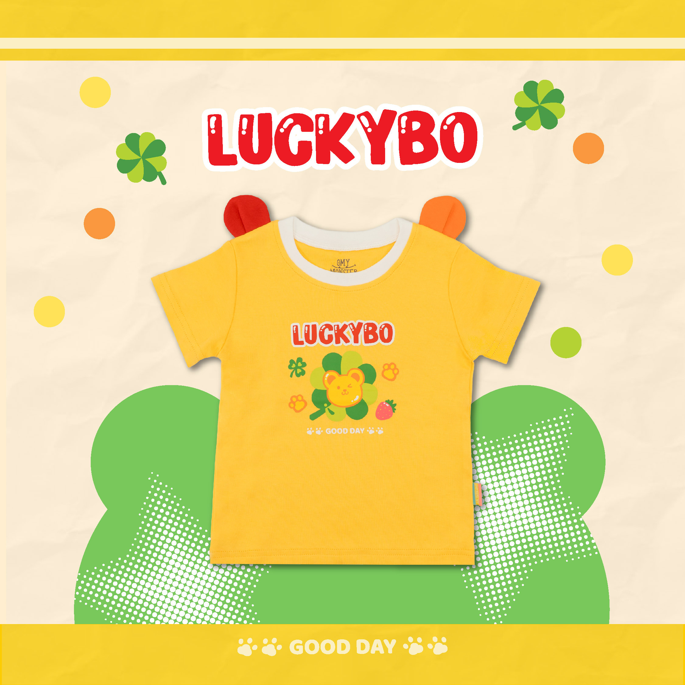 OMYMONSTER Lucky Bo 幸運熊寶短袖上衣 (黃色）
