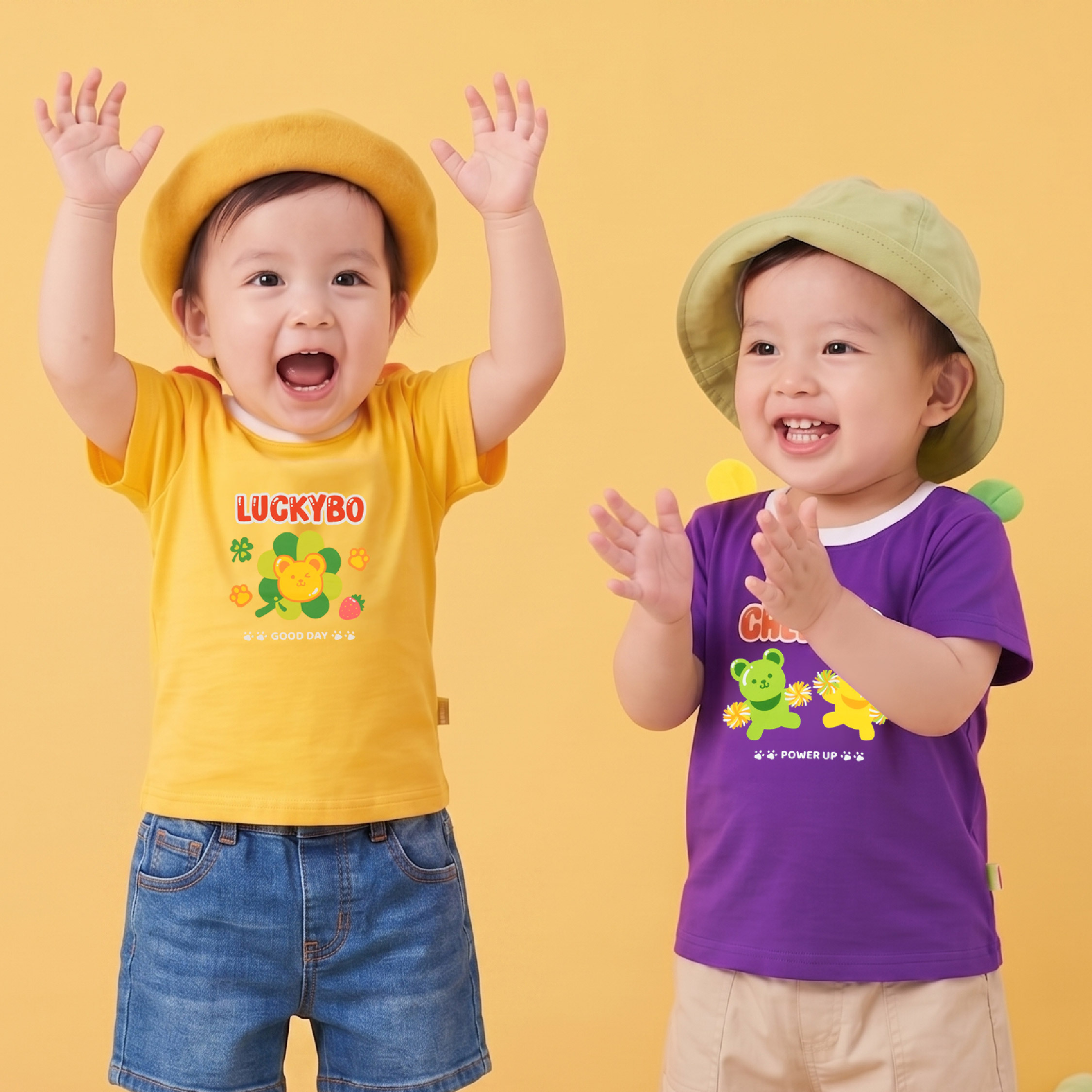OMYMONSTER Lucky Bo 幸運熊寶短袖上衣 (黃色）