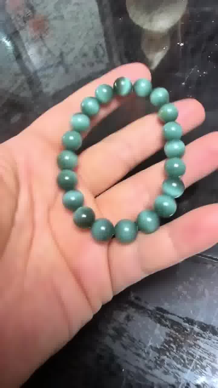 和田玉貓眼手串,天然和田玉軟玉