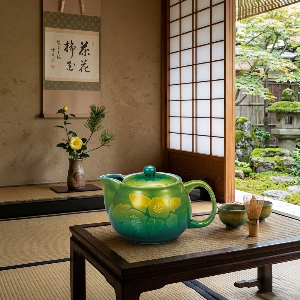 茶花靜至．綠意漸層手繪山茶花茶具組