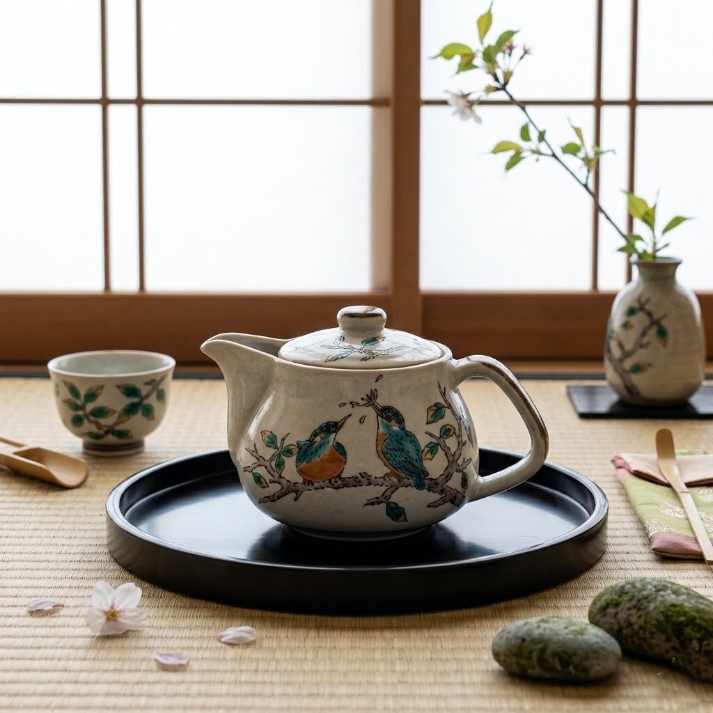 青翠翠鳥．古樸粉引手繪花鳥茶具
