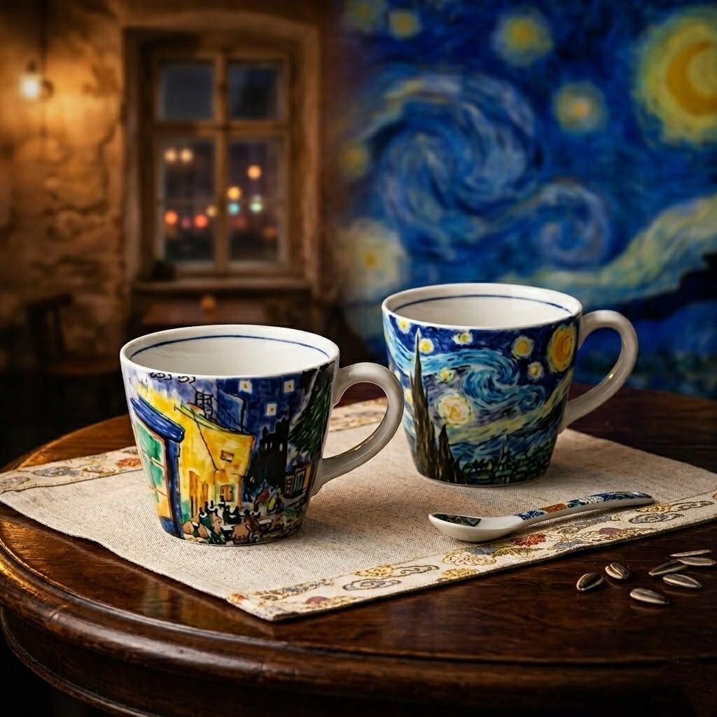 星夜旖旎．名匠系列 梵谷經典手繪風格馬克杯對杯組