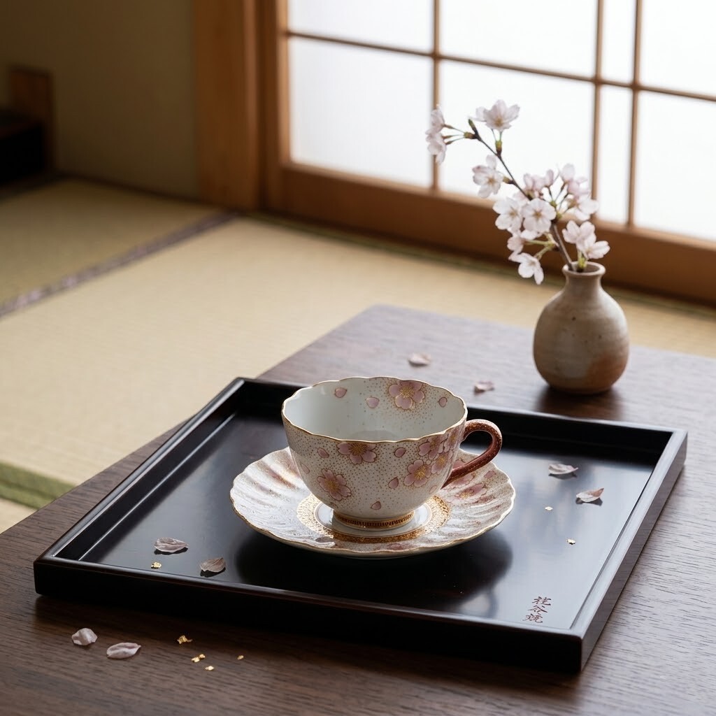 春櫻漫舞．經典金彩花詰め蕾邊風格咖啡杯碟組