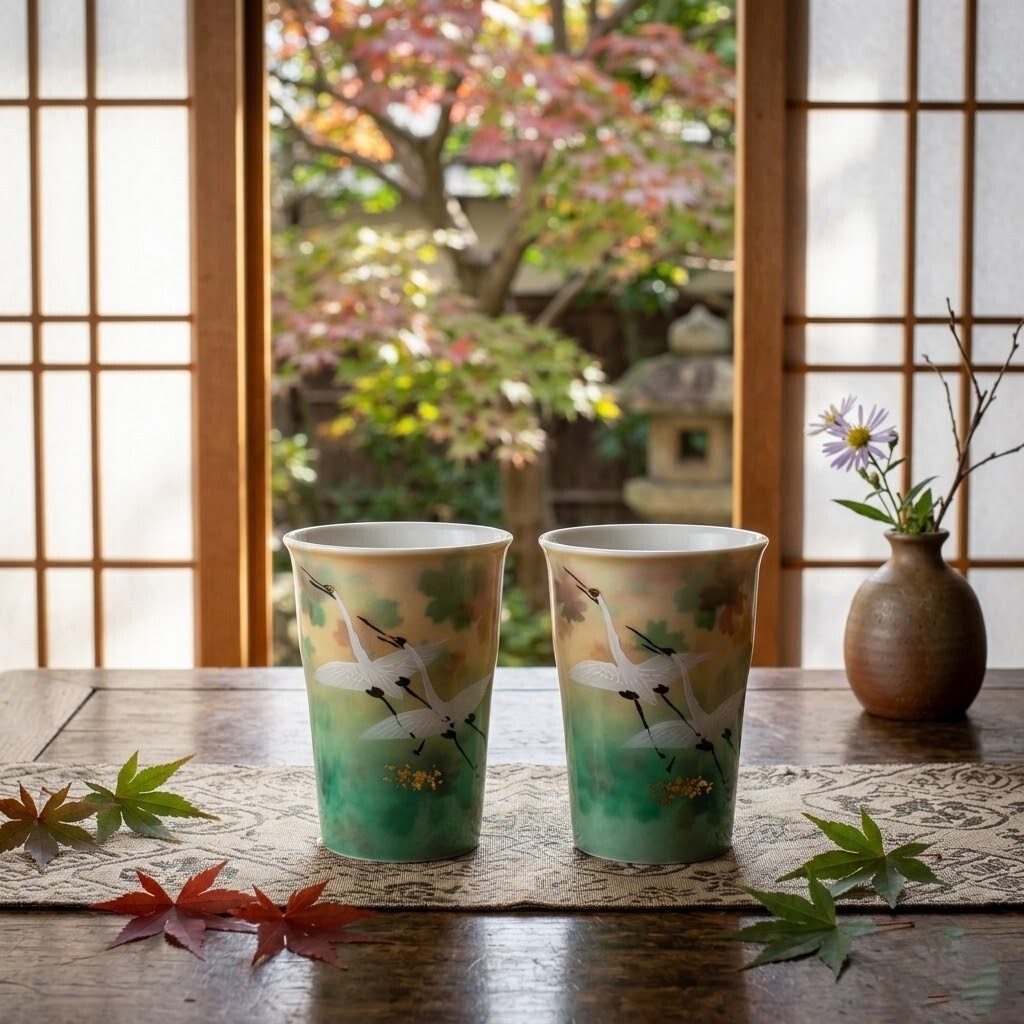 松鶴延年．經典金彩手繪仙鶴窯變對杯組