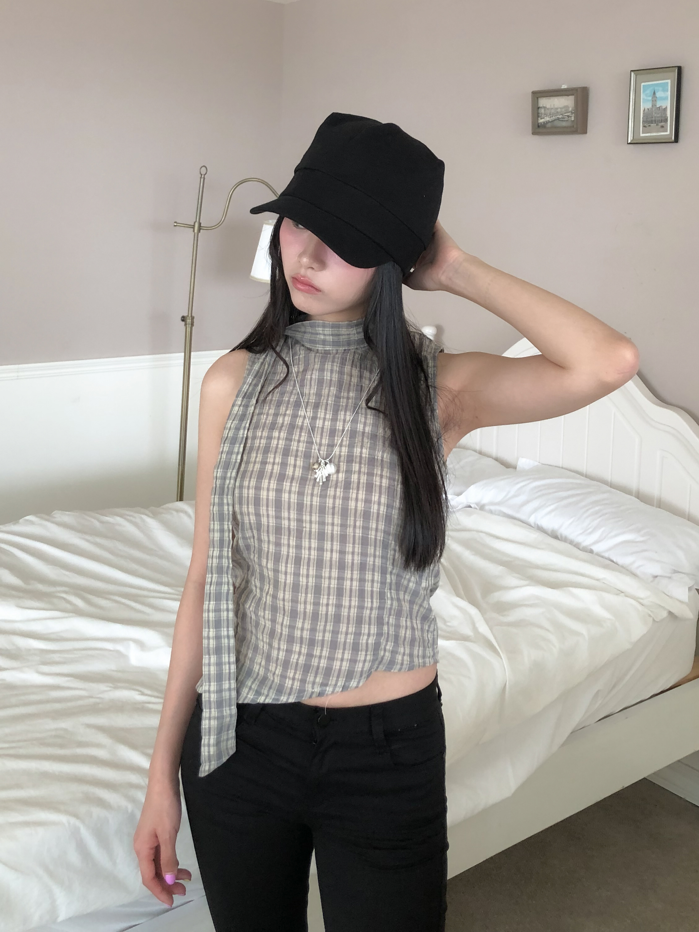 check tie blouse #上衣