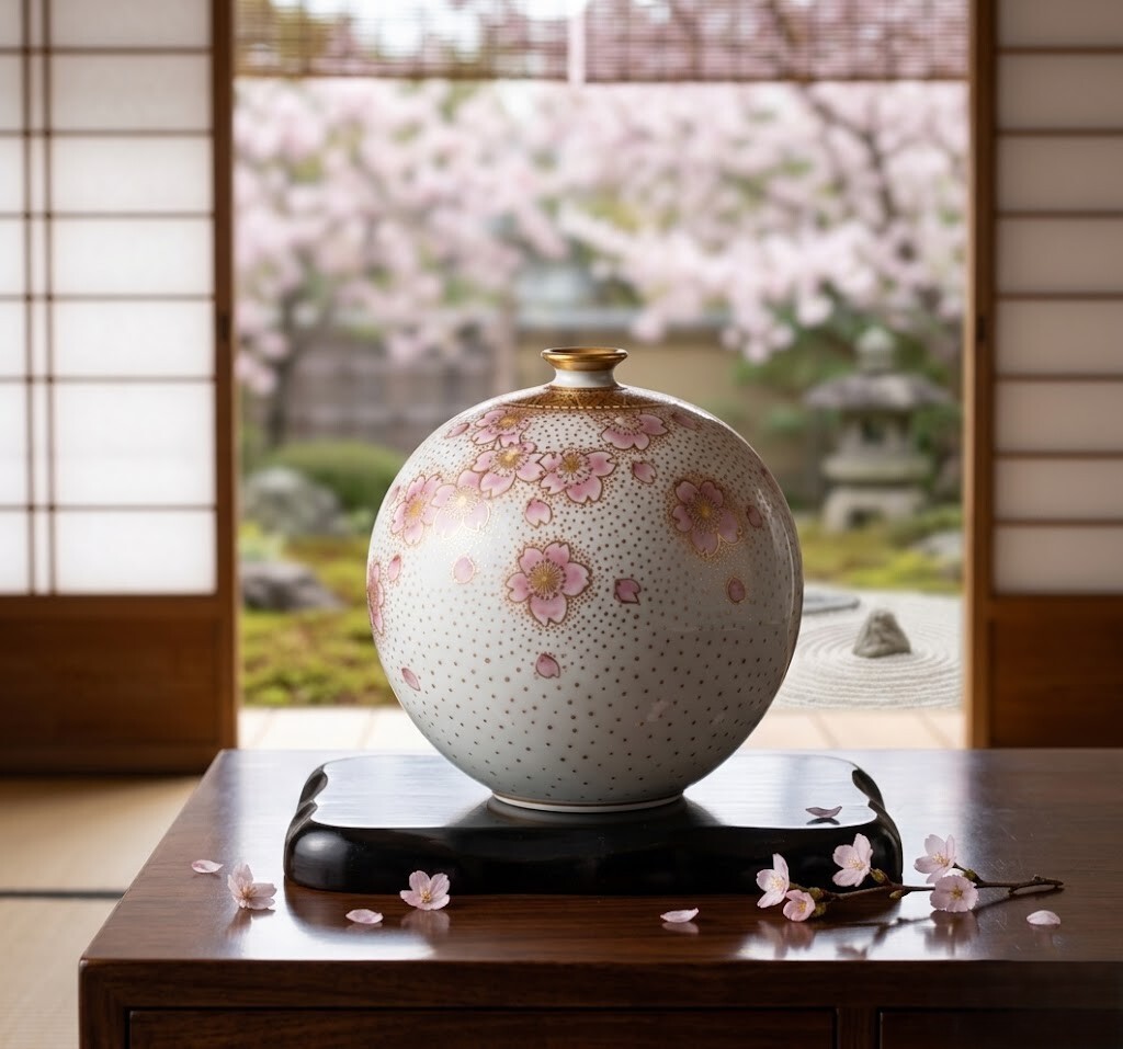 春櫻漫舞．經典金彩花詰圓融手作裝飾花瓶