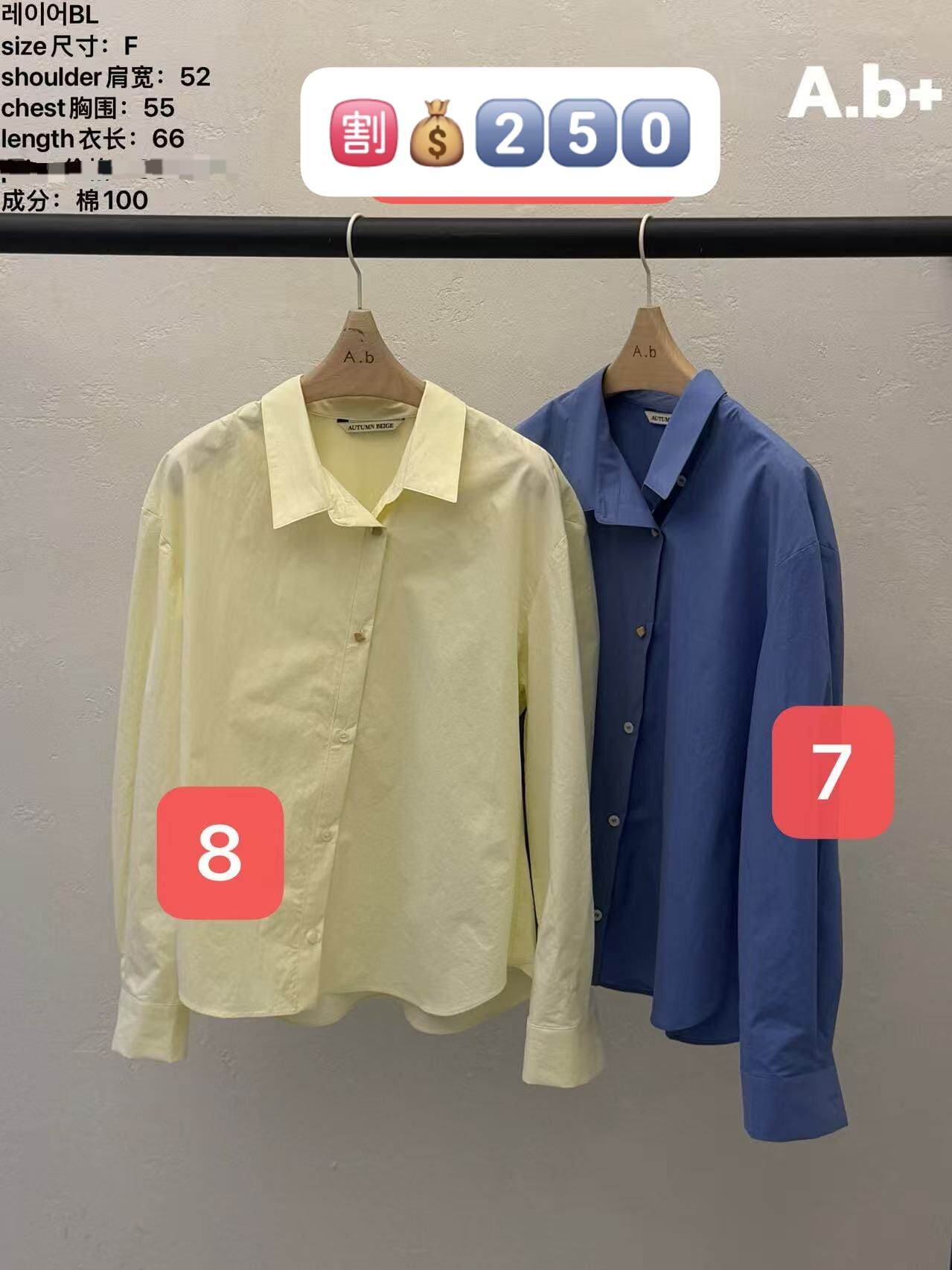 ABB6313 高彩度斜排扣襯衫 *特價貨品不設退換*