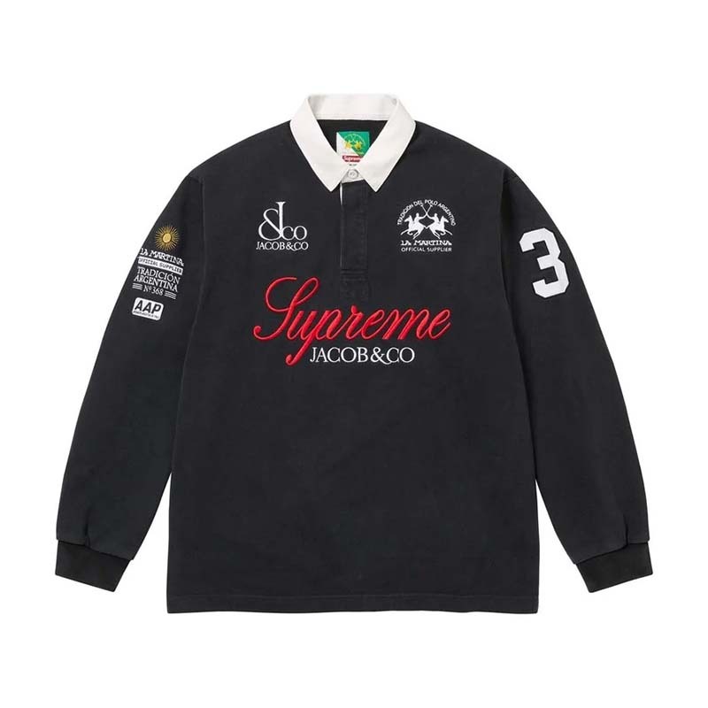 Supreme La Martina Jacob&co Rugby 馬球 球衣 電繡 長袖 黑色 SS26KN65-BK [台灣現貨]