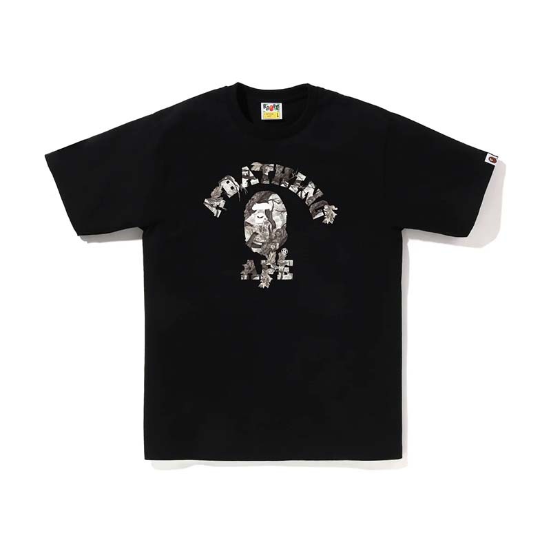 BAPE Tree Edge Camo College Tee 森林迷彩 猿人 大學字體 短袖 黑色 RAY-110 [台灣現貨]
