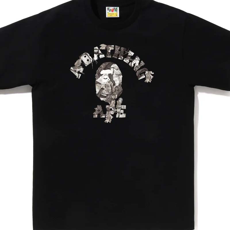 BAPE Tree Edge Camo College Tee 森林迷彩 猿人 大學字體 短袖 黑色 RAY-110 [台灣現貨]