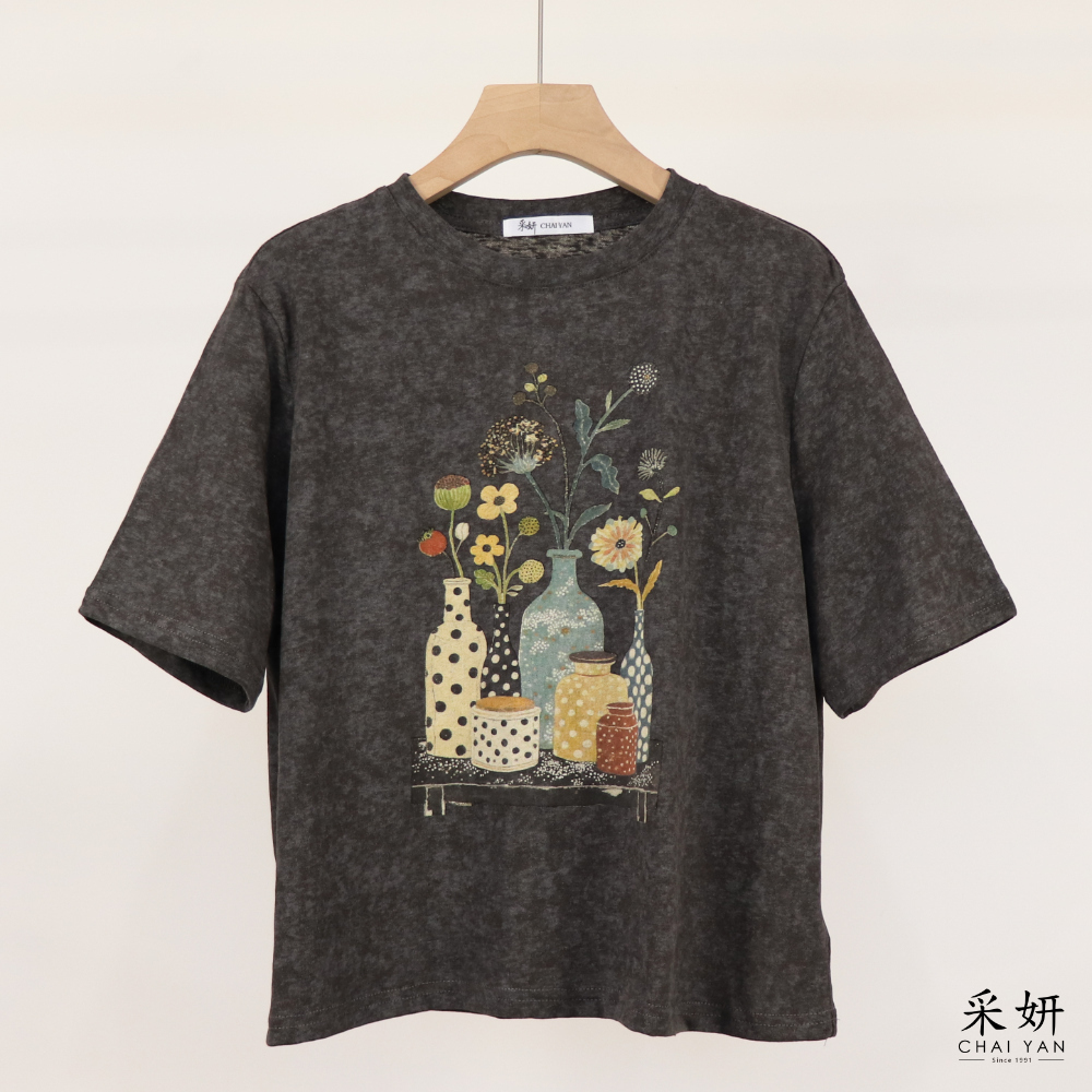 褪色花瓶雪花棉短袖上衣