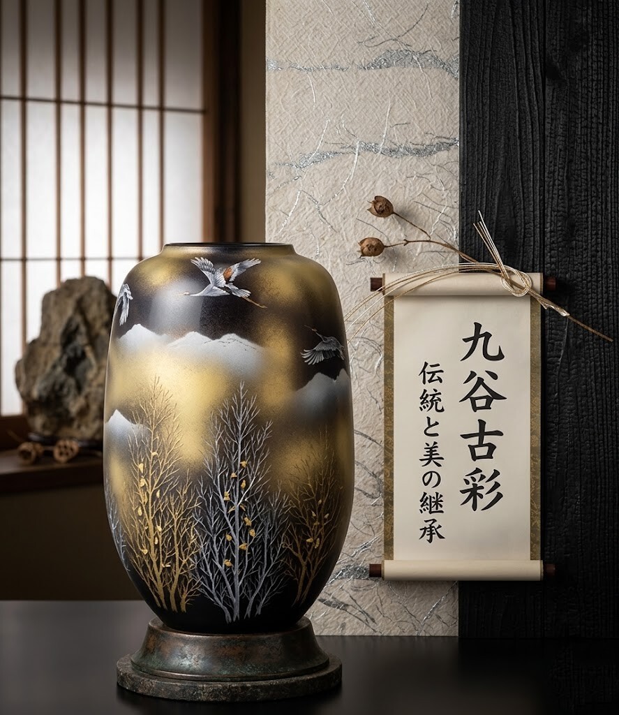 曜黑金瀾．手繪群鶴展翅與林海雪霽裝飾花瓶