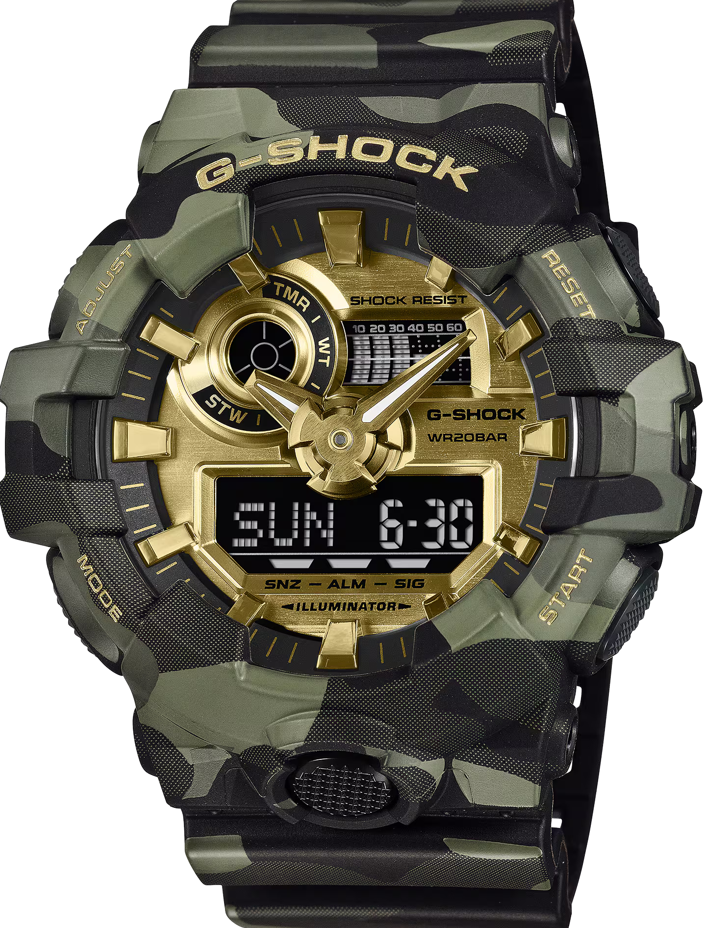 萬年鐘錶 - G-SHOCK 街頭迷彩防震電子錶 GA-700CMG-3A  錶徑 : 53.4mm