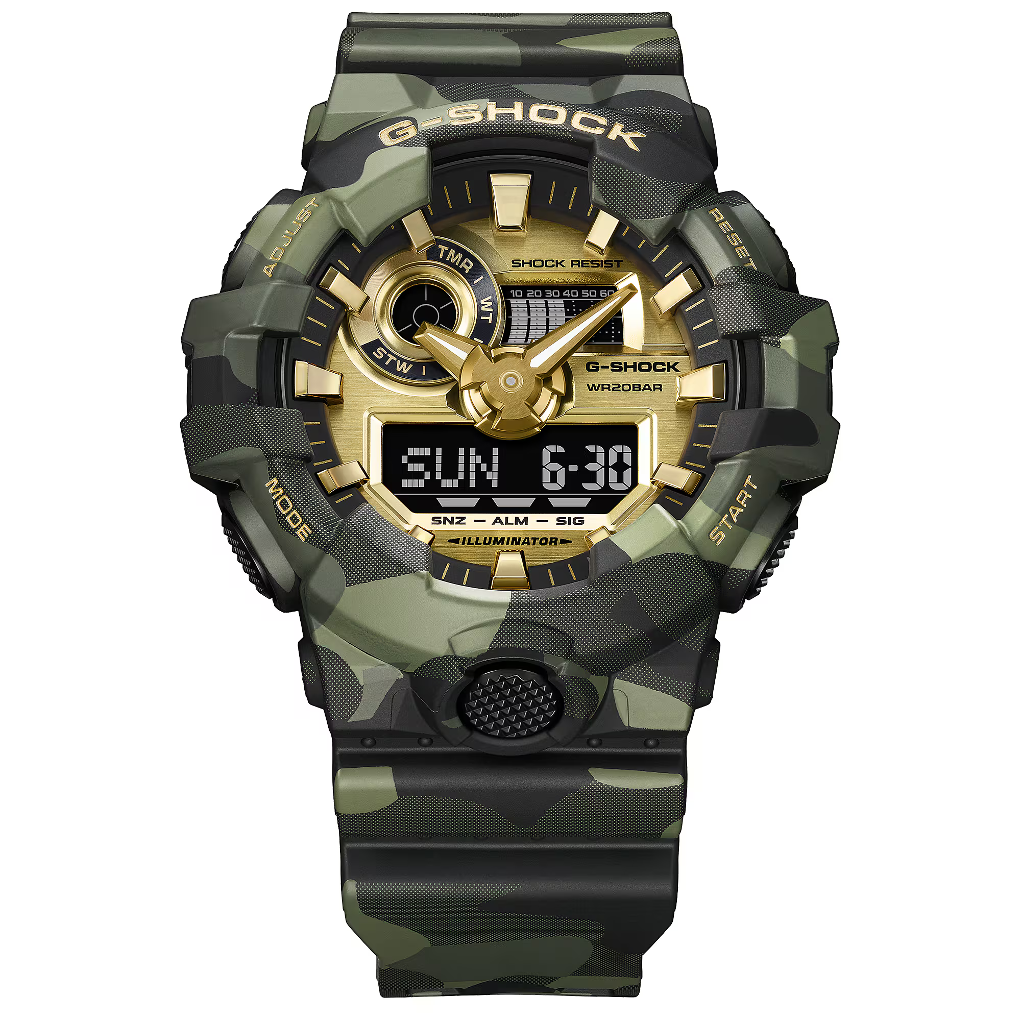 萬年鐘錶 - G-SHOCK 街頭迷彩防震電子錶 GA-700CMG-3A  錶徑 : 53.4mm