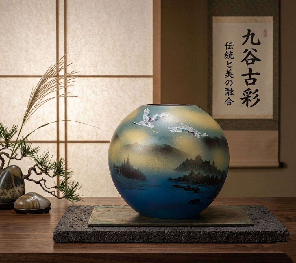 江山金瀾．手繪仙鶴乘風與水墨遠山裝飾花瓶