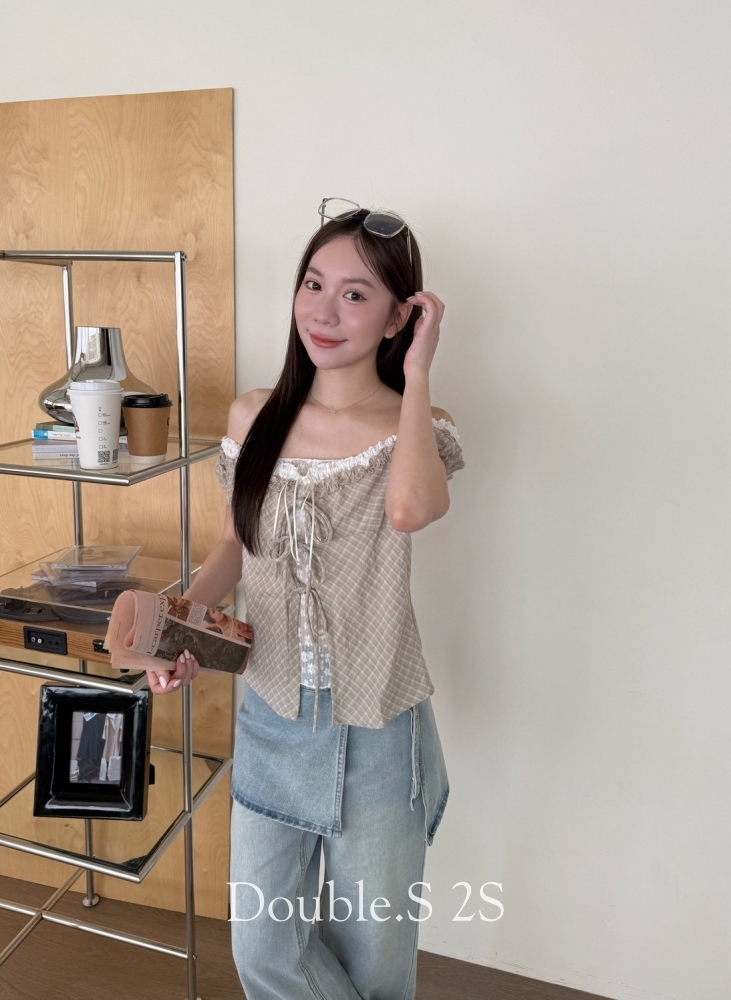 小復古!戀夏蕾絲格子上衣*3色
